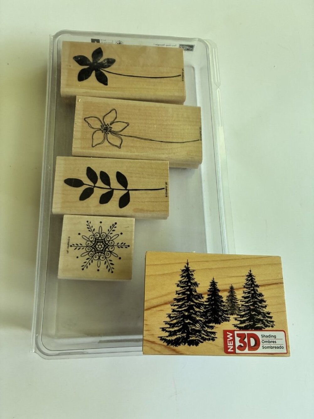 Stampin' Up! Wood Rubber Stamp Lot Floral Leaves Snowflake Pine Trees Crafting